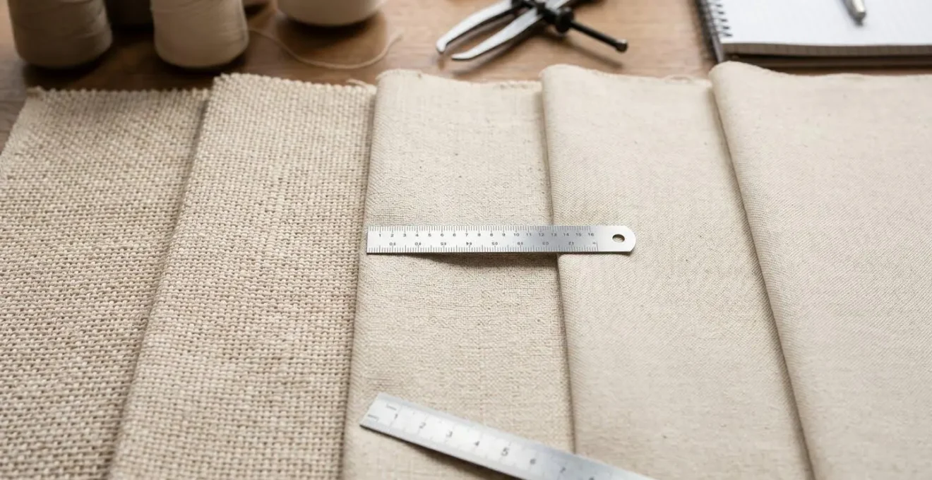 Gros plan sur échantillons de tissu coton révélant les différences de densité de tissage et la qualité des fibres sous éclairage technique